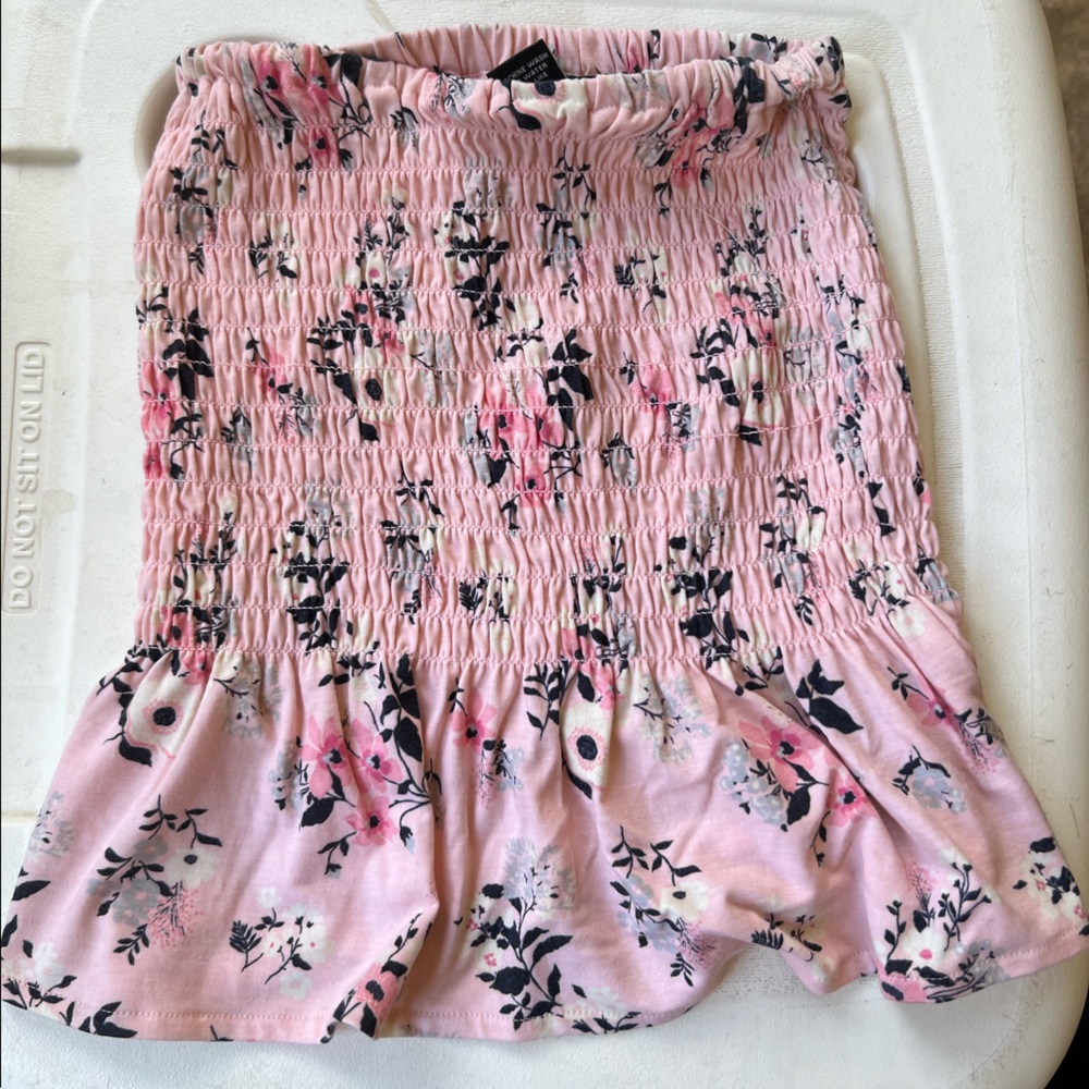 Pink floral strapless top